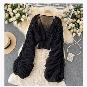 Elegant Black Ruched Blouse